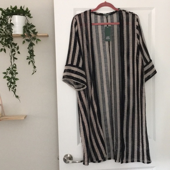 wild fable Sweaters - Black and Tan Knit Kimono